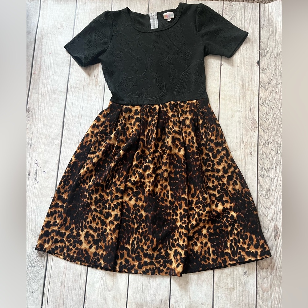 LuLaRoe Amelia Black and Leopard Print Dress